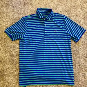 Medium Vineyard Vines golf polo. Blue and green stripe
